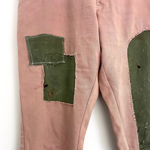 Customized AWOL Vintage Lee Pink Jeans w/ Army Green Patchwork - Picture 3 of 6